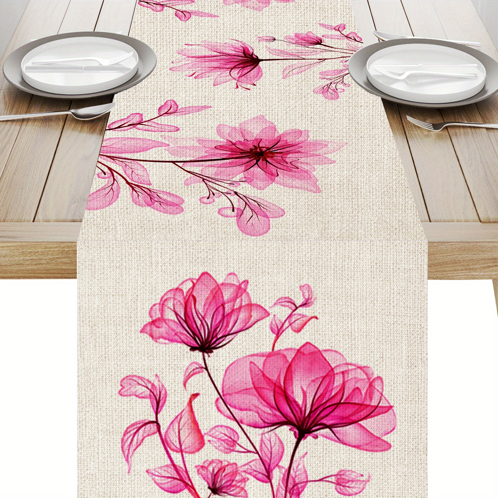 1pc Tulip Linen Table Runner Rustic Farmhouse Style Table Runner