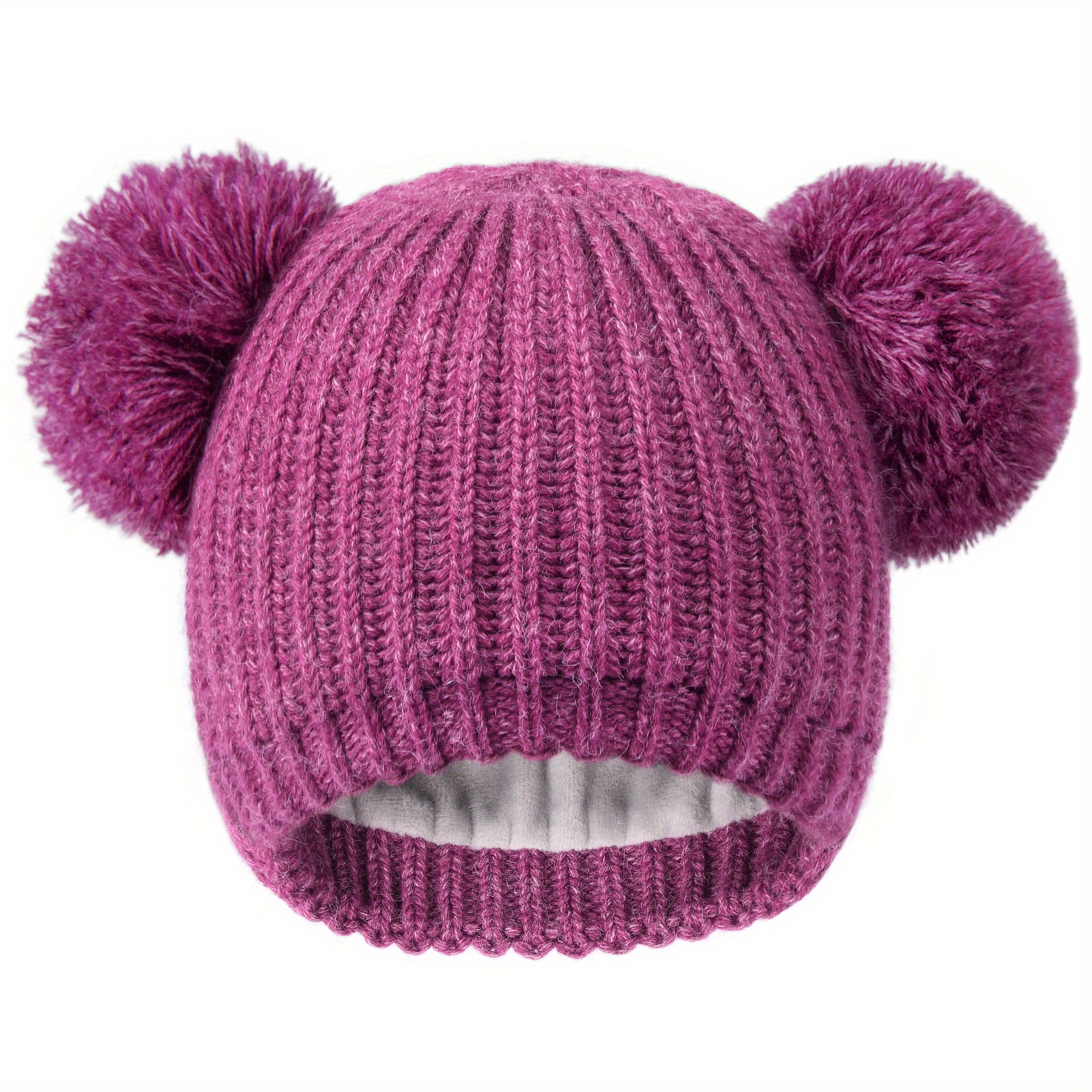 Kids Pom Pom Hat Fleece Girls Winter Beanie Hat Kids Beanie Hat, Pink