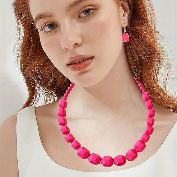 3pcs Earrings + Necklace Coquette Style Jewelry Set Made Of Pink Cubic  Beads Match Daily Outfits Party Accessories