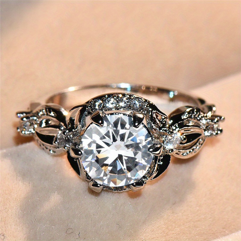 Elegant Promise Ring 14k Plated Inlaid Rhinestone Classic - Temu