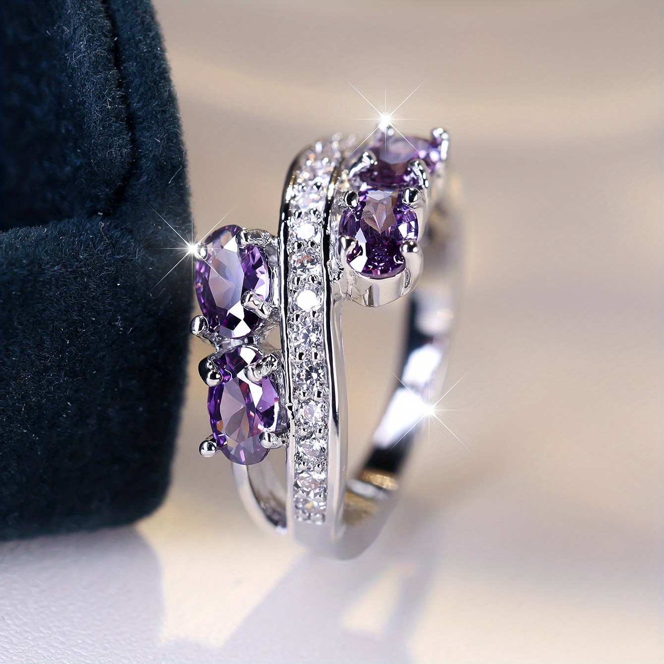 Dainty Promise Ring Inlaid Purple Zircon Engagement Wedding - Temu