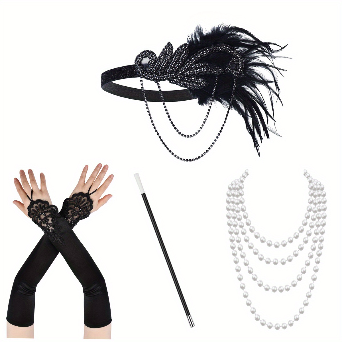 Donna Anni '20 Flapper Gatsby Set Accessori 5 Pezzi Piume - Temu