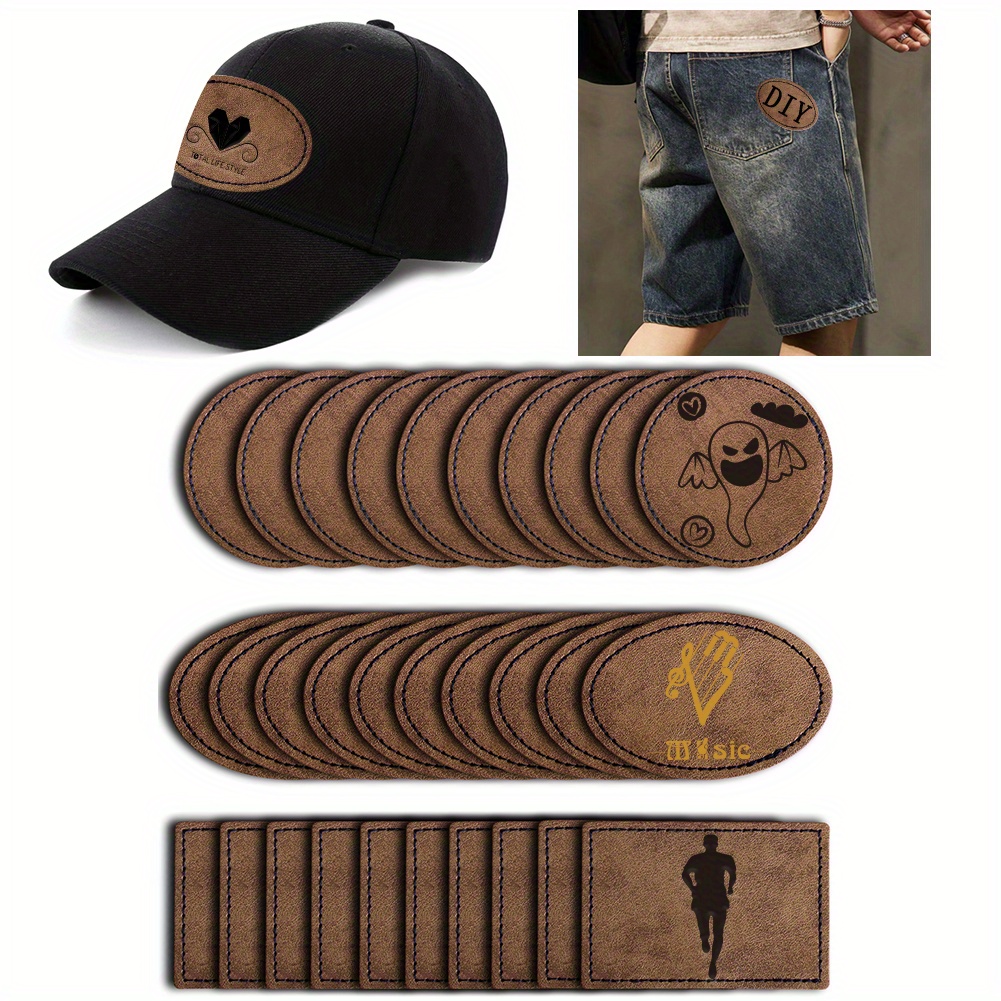 30 Pcs Blank Leather Hat Patches with Adhesive Round Laserable