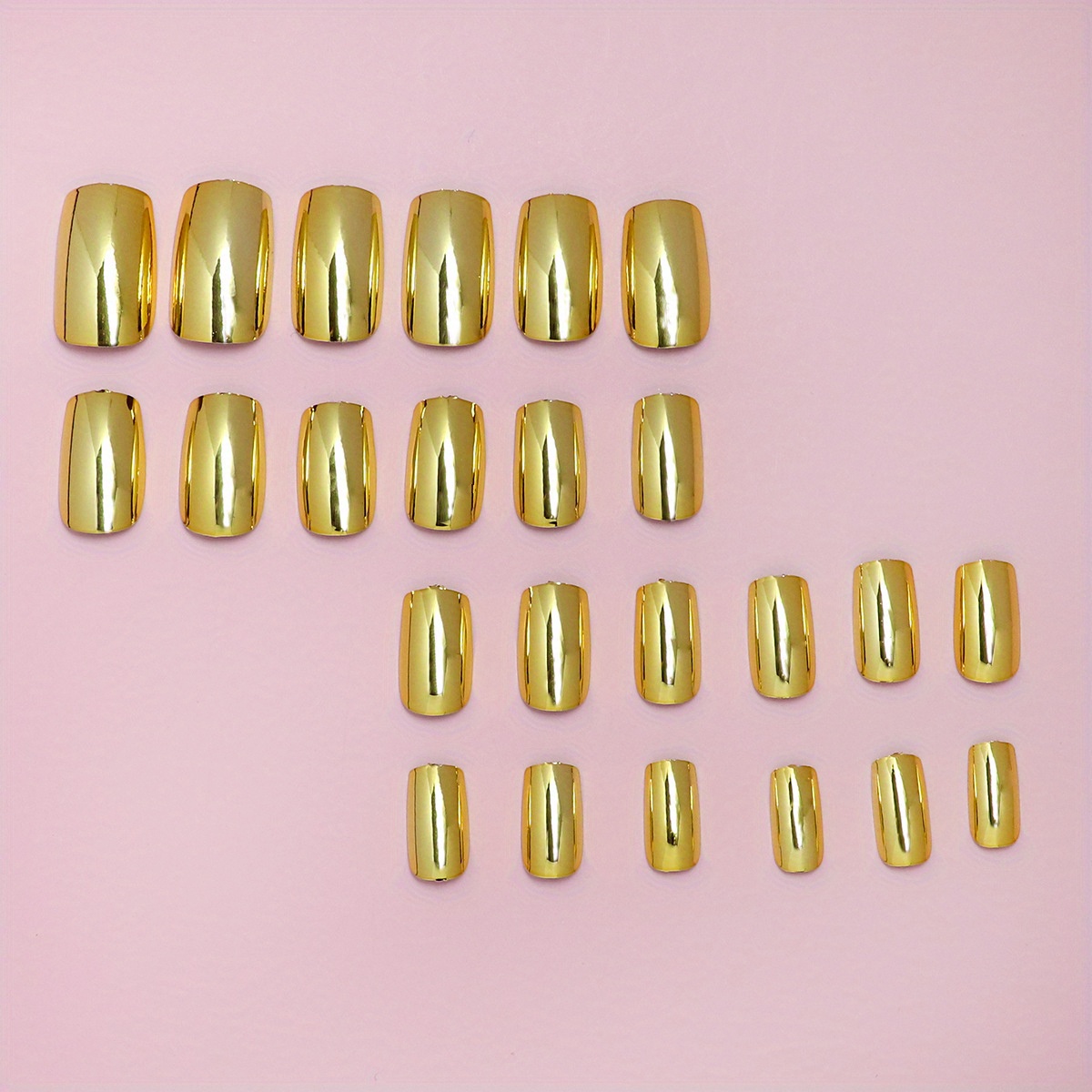 shiny punk style metallic gold press on false fake nails metal plating acrylic square reflective golden nail art tips 24pcs details 2