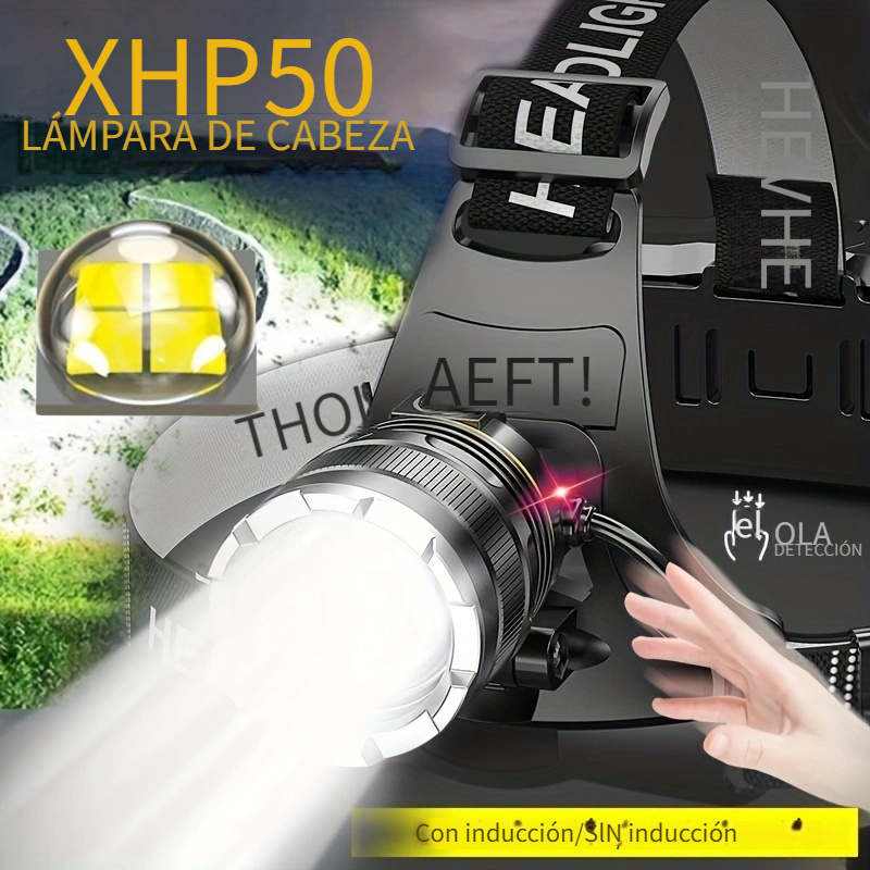 Linterna Frontal Recargable 25000LM Luz LED Lampara de Cabeza Ajustable con  Zoom