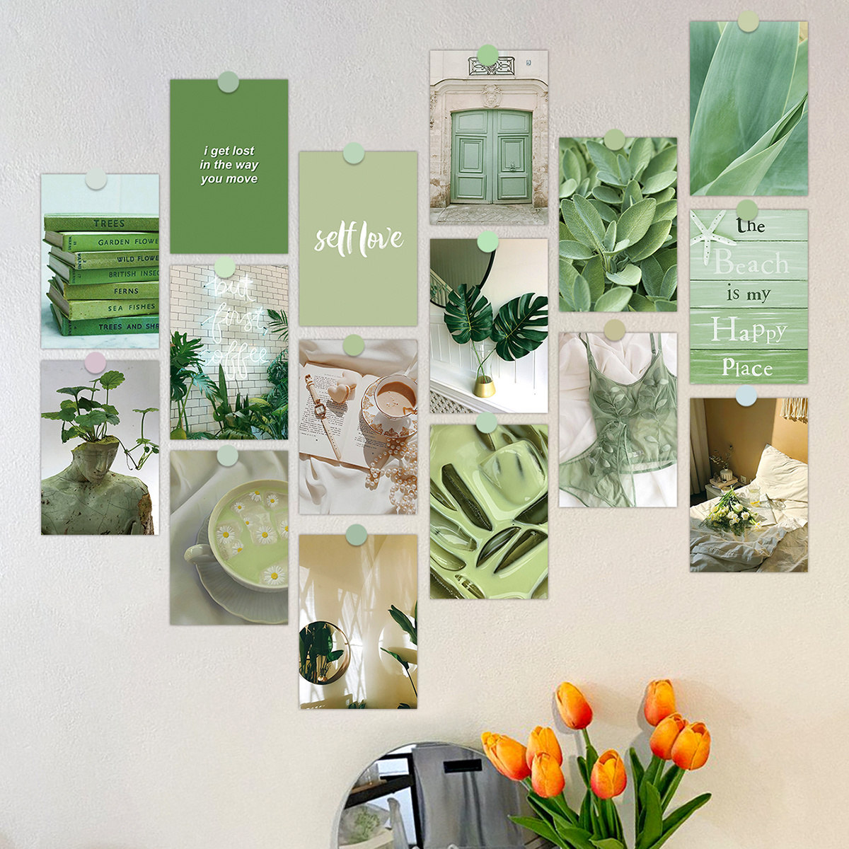 green aesthetic posters collage. pack of 6 images