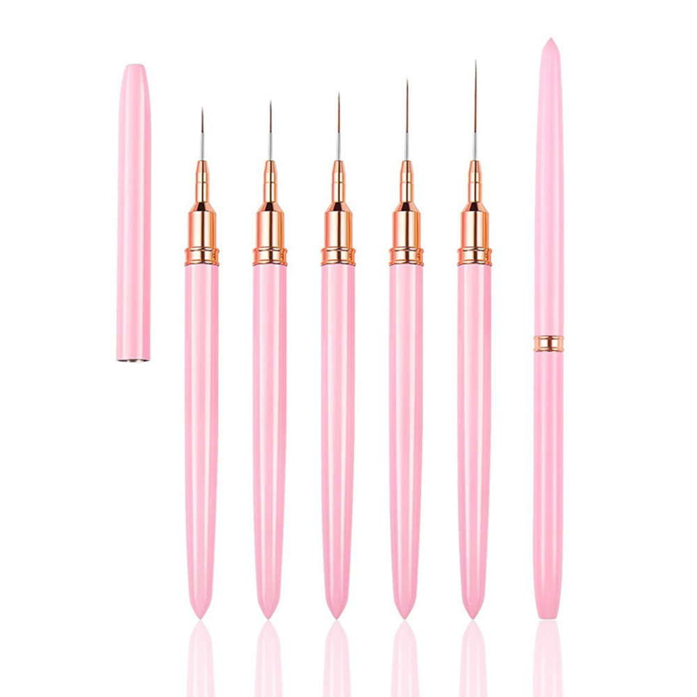 5pcs Fine Striper Brush Set for Nail Art - Pink Metal Handle