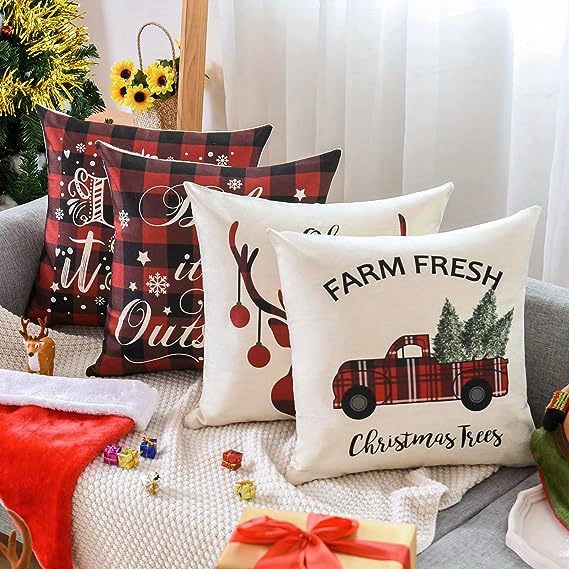 Christmas Throw Pillow Covers - Black Red Plaid Farmhouse Linen Pillow  Cushion Covers For Sofa Sofa Bed Home Outdoor Car - (pillow Insert Not  Included) - Temu