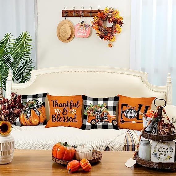 Fall Decorative Throw Pillow Covers Pumpkins Thankful - Temu