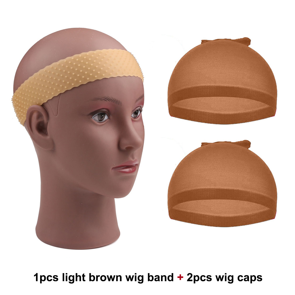 2Pcs Silicone Wig Grip Band Adjustable Wig Headband for Women Comfort Head  Hair Band Extra Hold Wig Gripper Non-slip Wig Bands Elastic Wig Fix Cap  (Dark brown, light brown) 