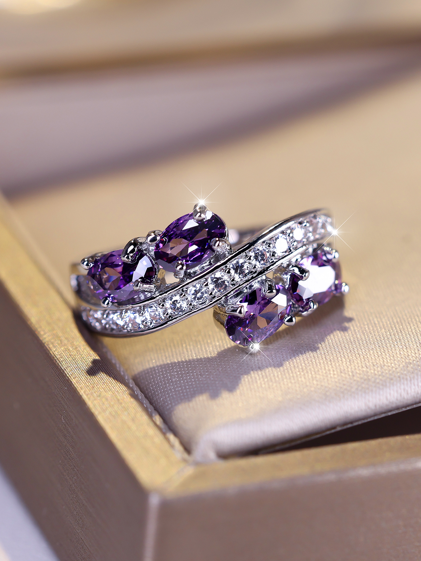 Dainty Promise Ring Inlaid Purple Zircon Engagement Wedding - Temu