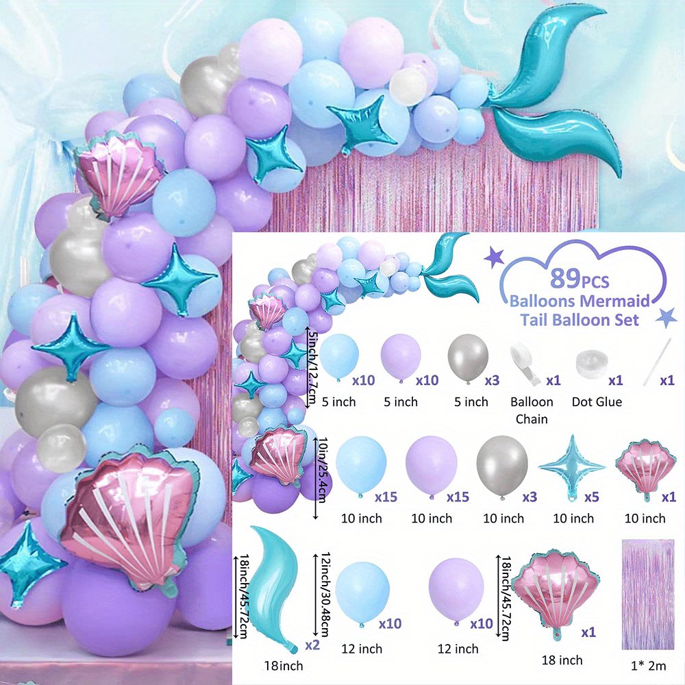 Set Kit De Ballons Sirène Bleu Violet Décorations De Fête - Temu