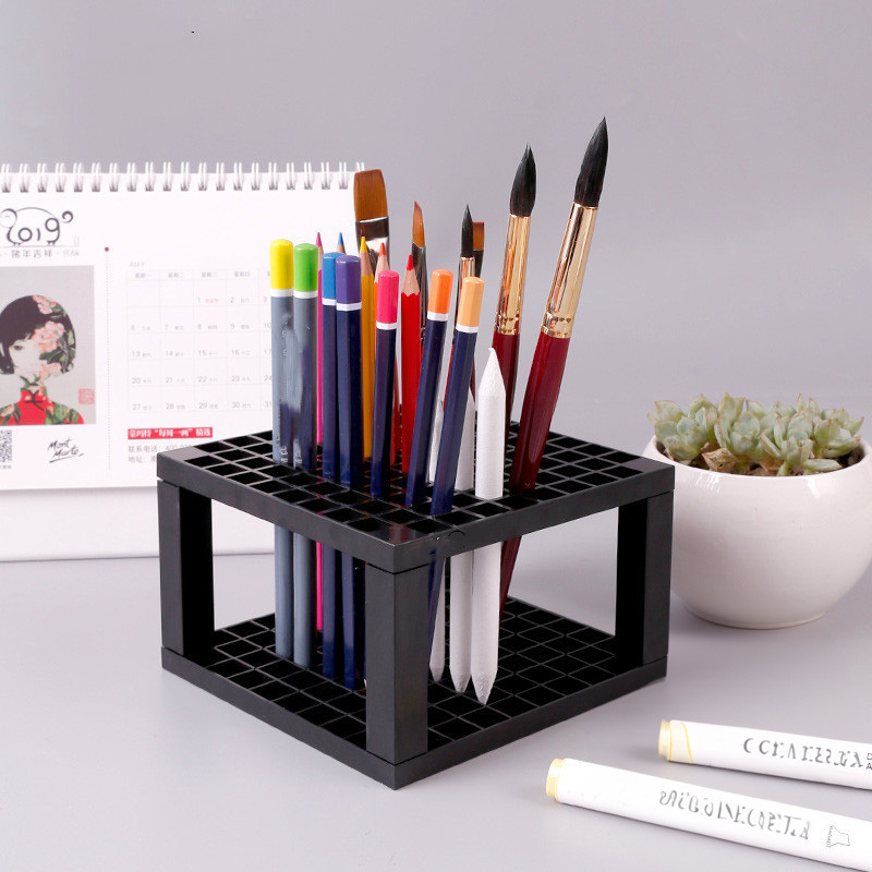 Paint Brush Holder Wooden Pencil Holder Stand Detachable Desk