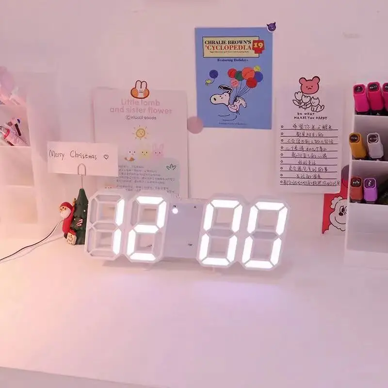 1pc 3D Plastic LED Digital Clock, Modern White Desktop Digital Alarm Clock For Bedroom & Living Room, Aesthetic Room Decor, Home Decor, Christmas Gift