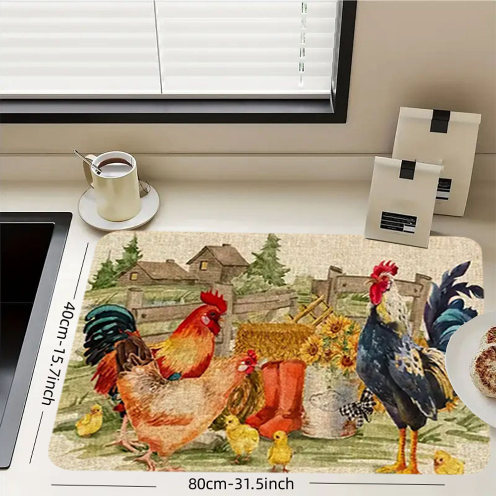 Rooster Dish Drying Mat