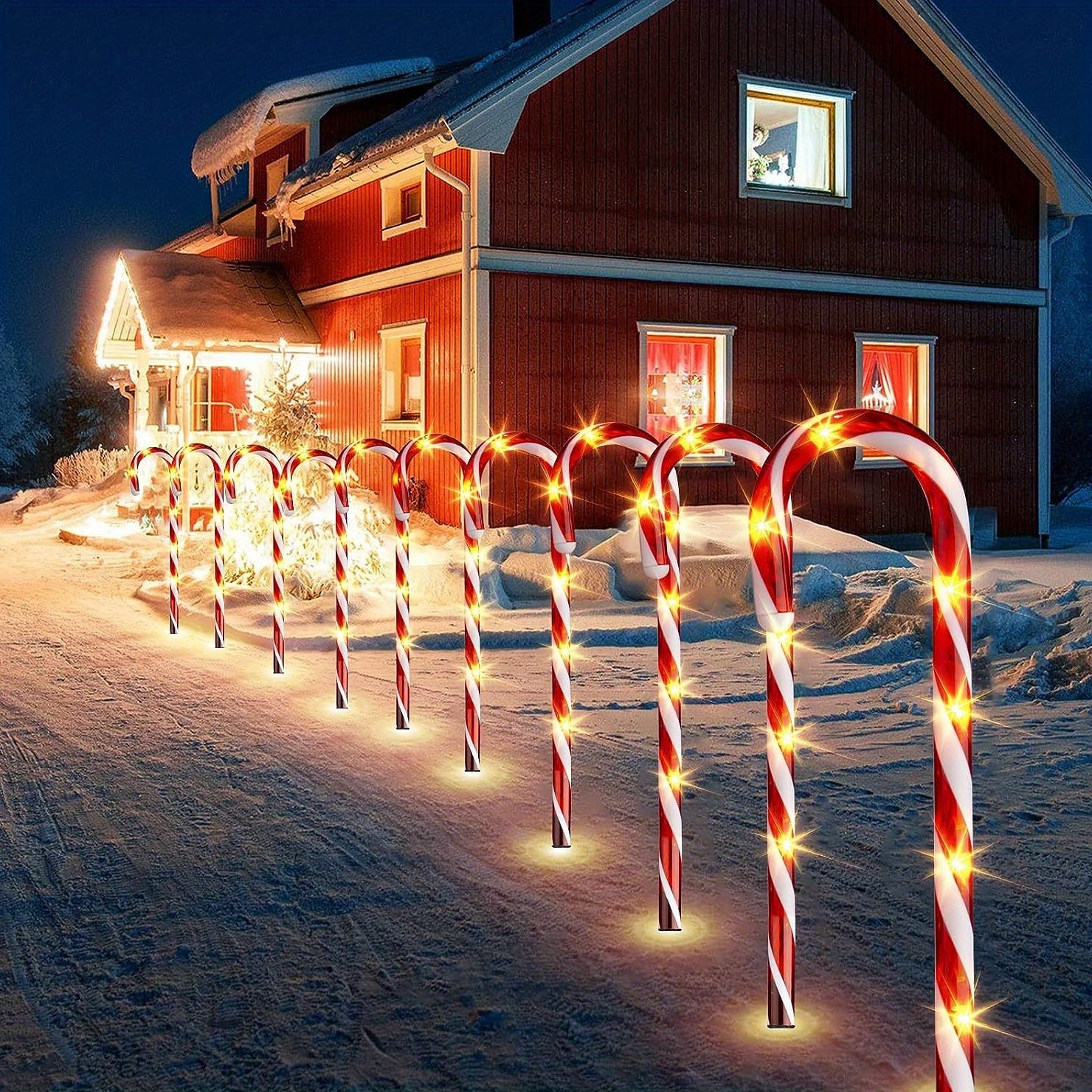 4x Noël Canne Lumières,Canne Lumières Bonbon Marqueur Chemin Décoration  Noël Voie Marqueurs Lampes LED en Forme de Sucre dorge Lumières de Jardin