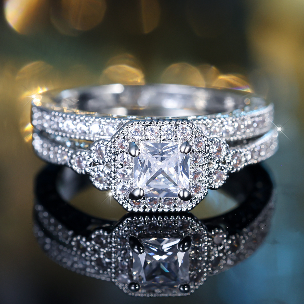 TEMU Sparkling 2pcs Micro-pave Synthetic Zirconia Set Wedding Love Ring Bridesmaid Gift Couple Rings TEMU Sparkling 2pcs Micro-pave Synthetic Zirconia Set Wedding Love Ring Bridesmaid Gift Couple Rings