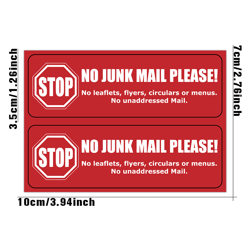 2pcs/set No Junk Mail Sticker Set - Red - Vinyl Sticker Sign For Door Or Letterbox