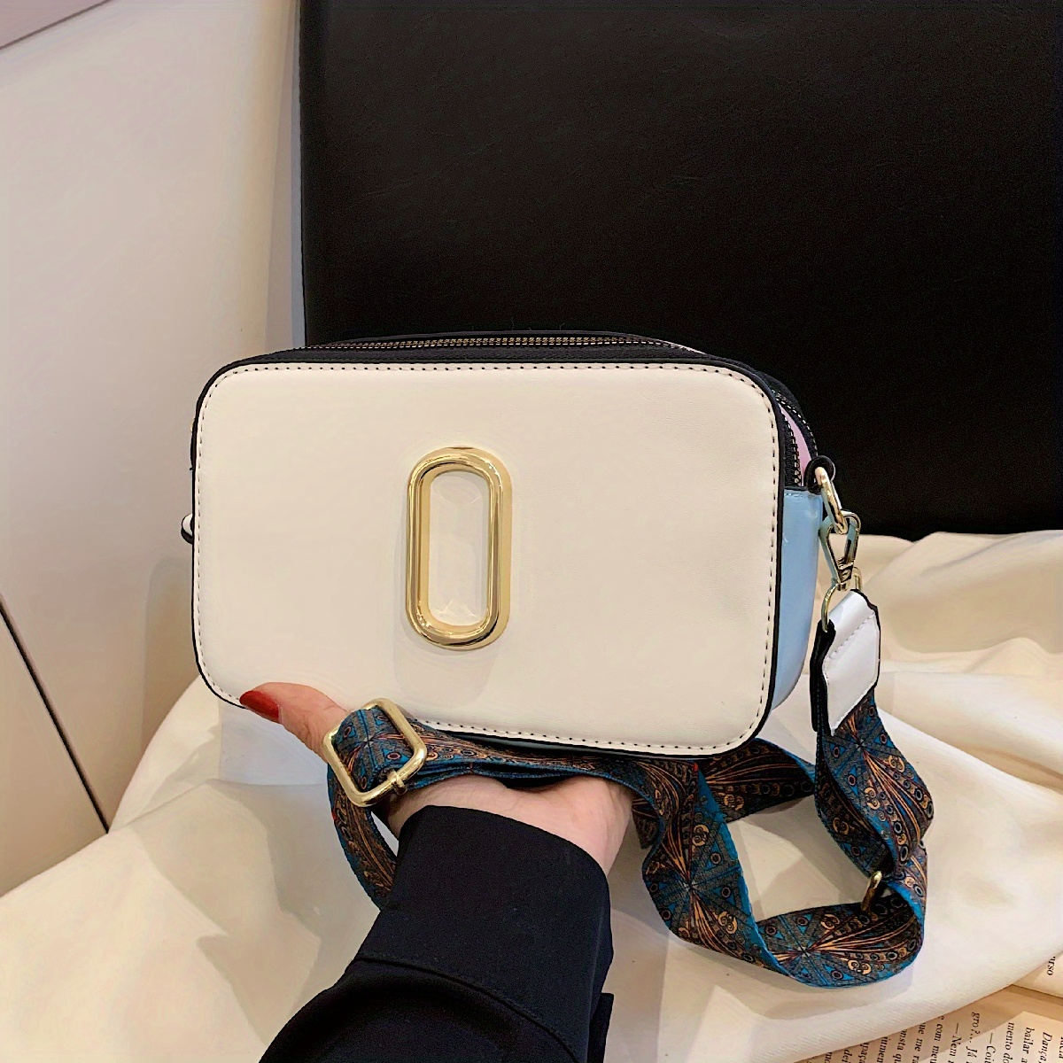 Vintage Square Crossbody Bag, Mini Wide Strap Shoulder Bag, Double Zipper  Purse For Every Day - Temu