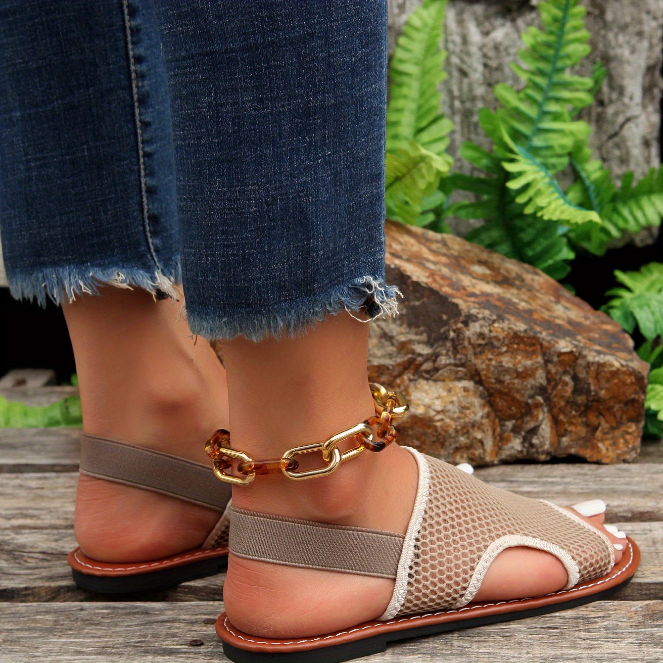 Women's Solid Color Mesh Sandals Open Toe Side Hollow Ankle - Temu