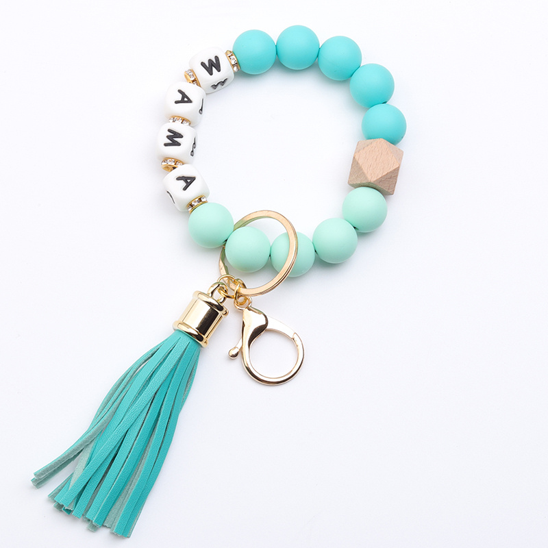 Mama Silicone Beaded Bracelet Keychain Tassel Key Ring Purse Bag Backpack  Car Charm Earphone Accessory Friends Mom Gift - Temu