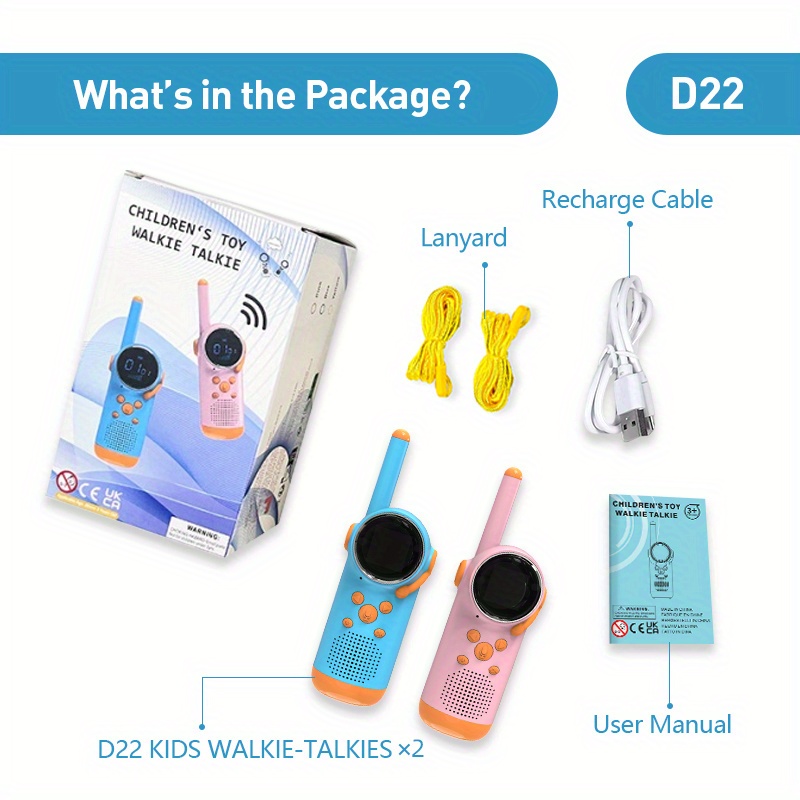 D22 Children's Walkie-talkie Set, 1~3km Walkie-talkie Distance, Color Lcd  Display，built-in 400mah Lithium Battery, Led Flashlight Temu Australia