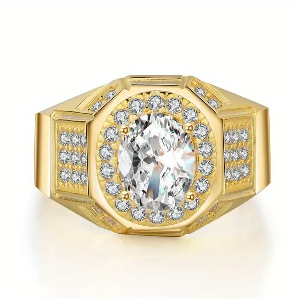 trendy simulation zircon ring plated 18k gold business men's - Temu Canada