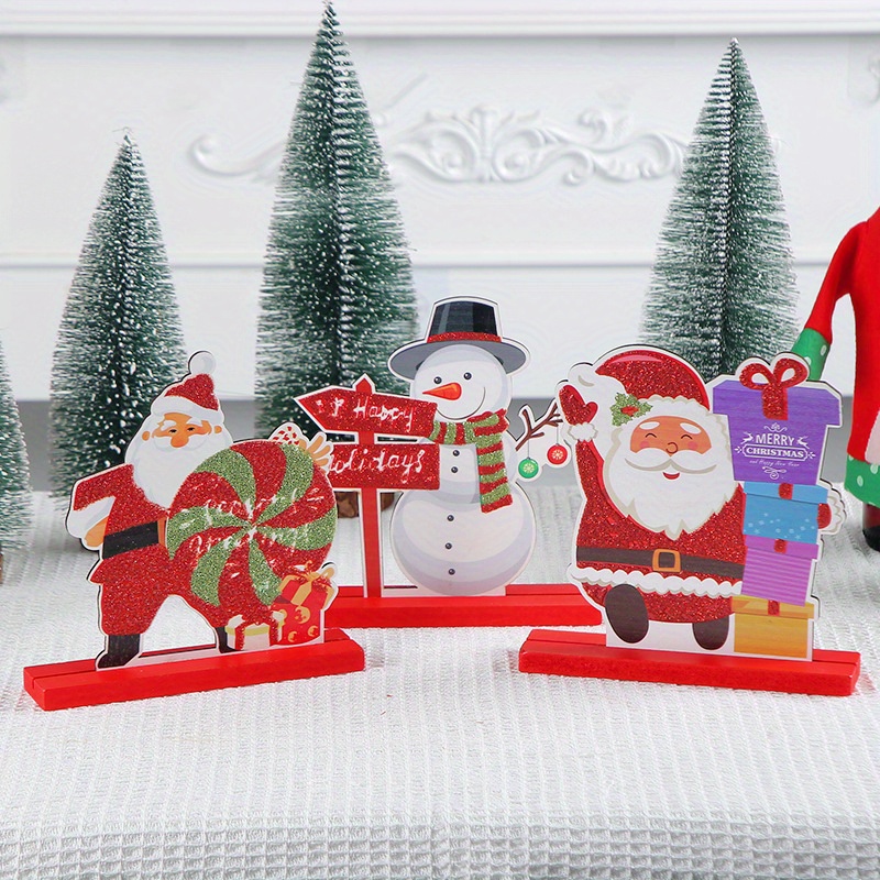 Wooden Christmas Winter Red Santa Claus And Christmas Tree - Temu