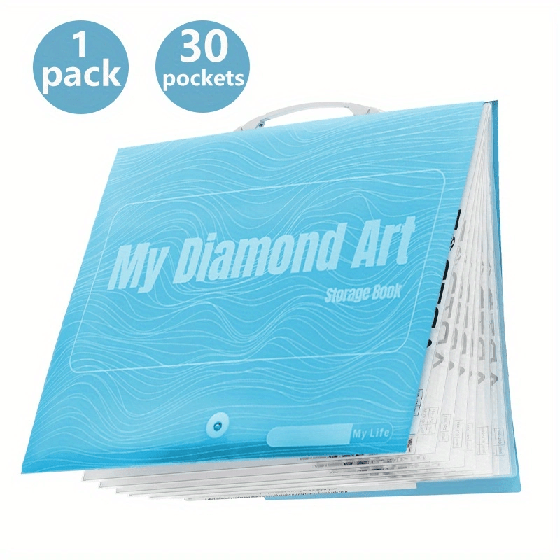 A2 Diamond Painting Storage Book Diamond Art Portfolio Folder for Diamond Dotz Diamond Painting Accessories, 30-Page Clear Sleeves Large Capacity. (