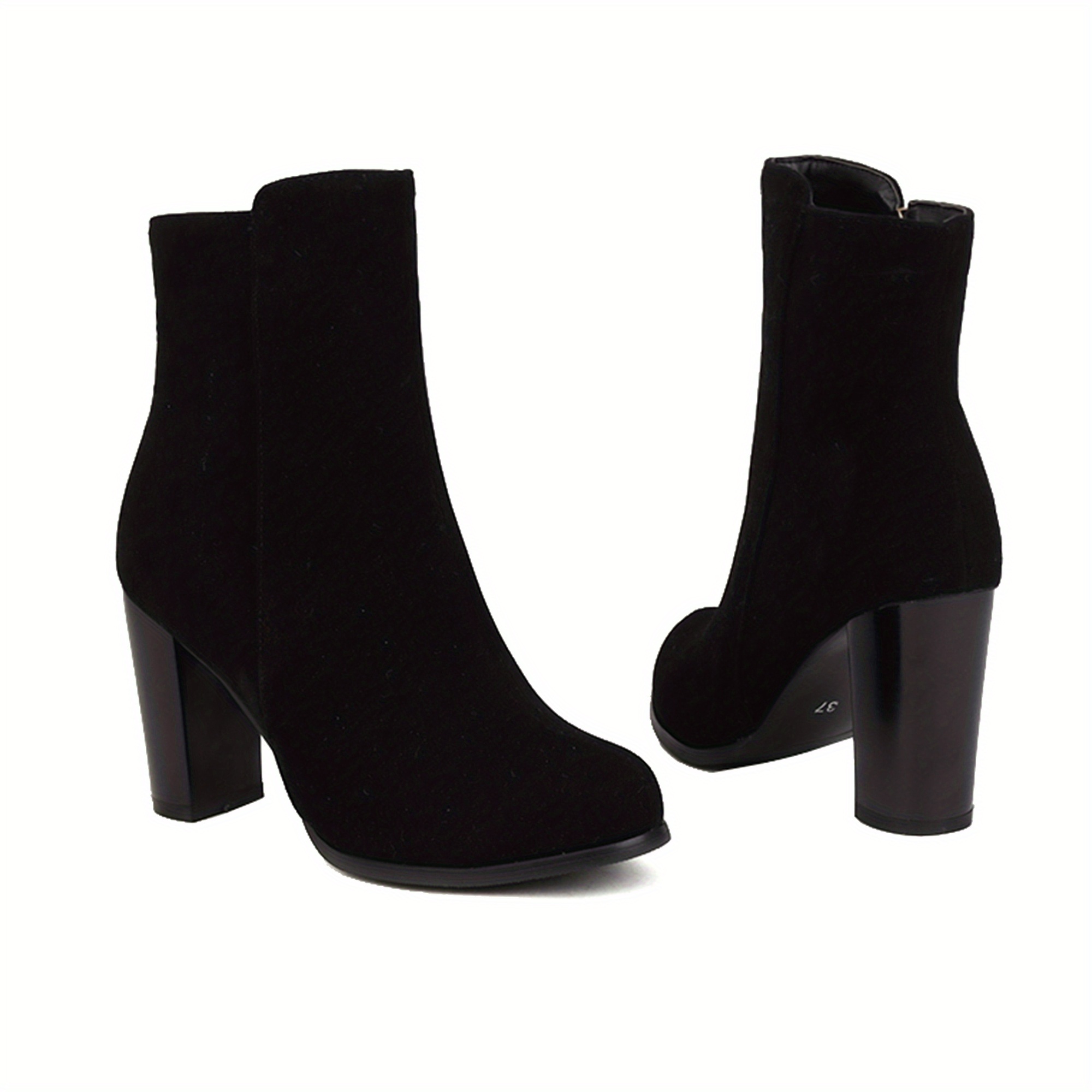 Women's Solid Color Block Heeled Boots, Fashion Point Toe Short Boots, Stylish Side Zipper Ankle Boots
