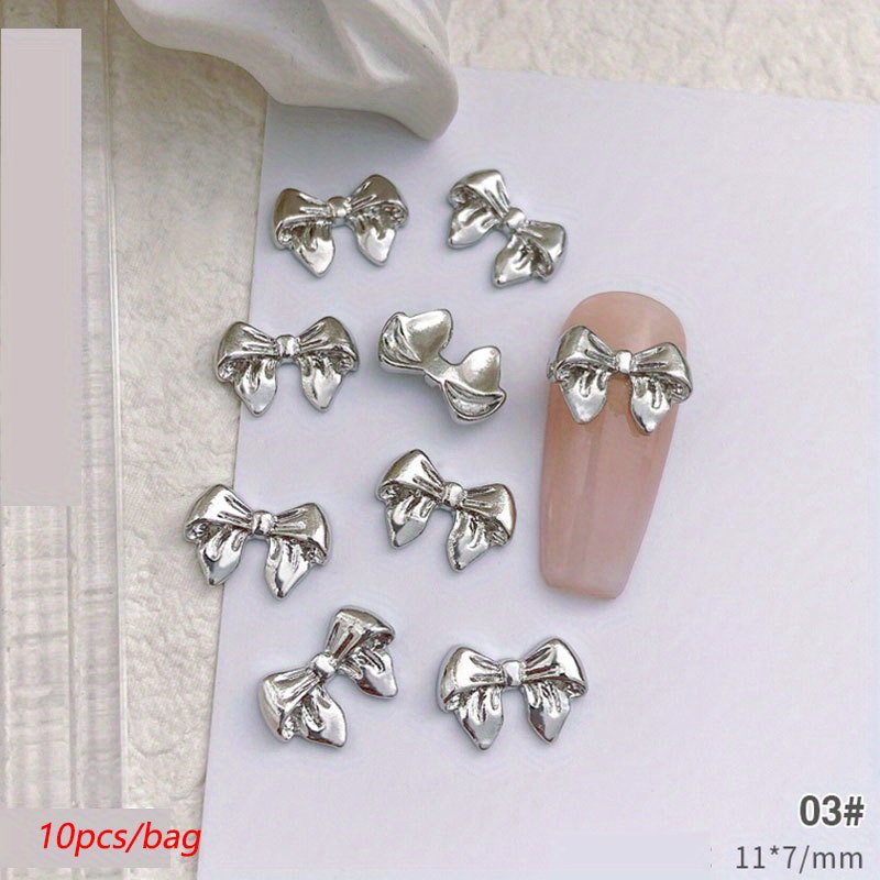 Silver Glitter Bow Charms, DIY Alloy Mini Charms for Jewelry, Nail Art