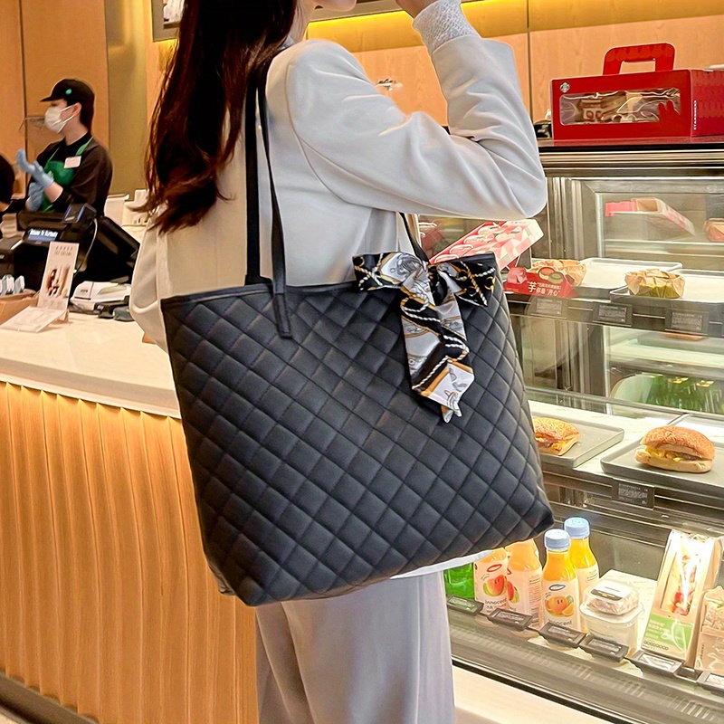 Trendy Minimalist Tote Bag, Large Capacity Shoulder Bag With Clutch Purse &  Scarf Decor - Temu Netherlands