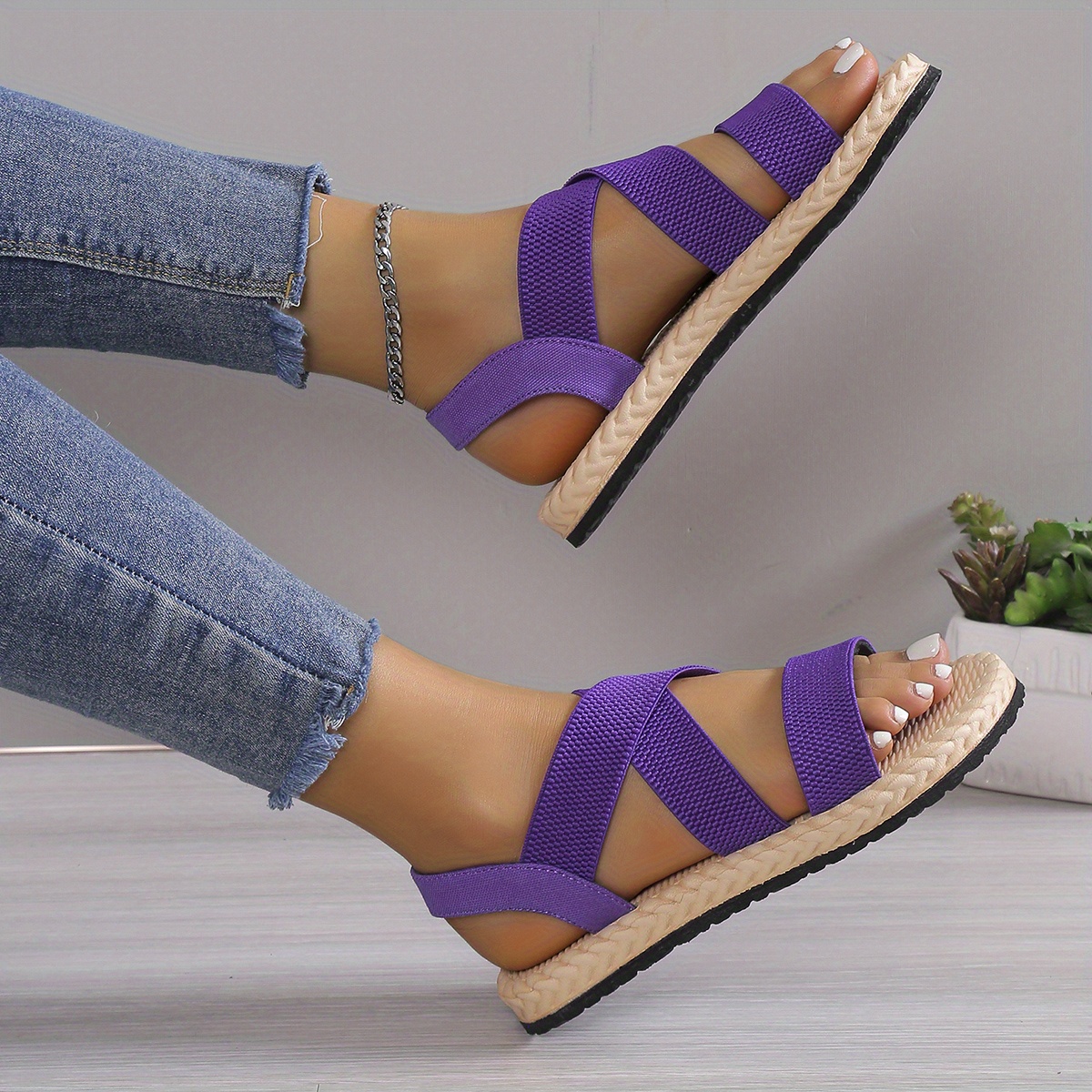 Cethrio Womens Summer Flats Sandals- Flat Beach Roman Flip Flops on  Clearance Wide Width Purple Dressy Sandals/ Slides Size 9