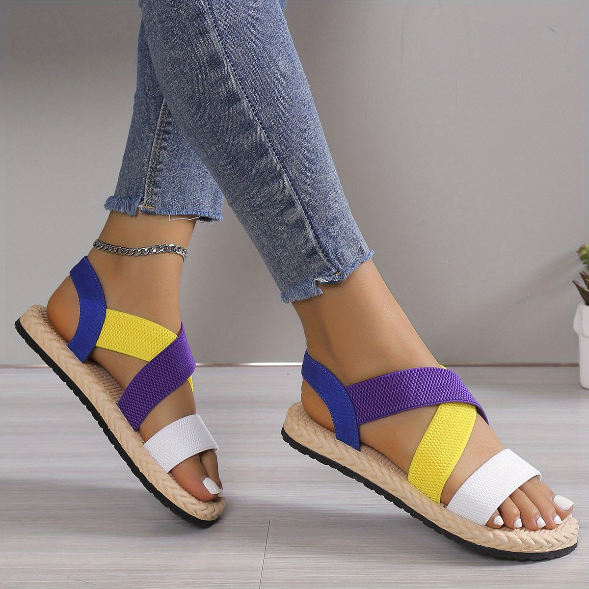 Women's Cross Strap Flat Sandals Casual Elastic Band Summer - Temu