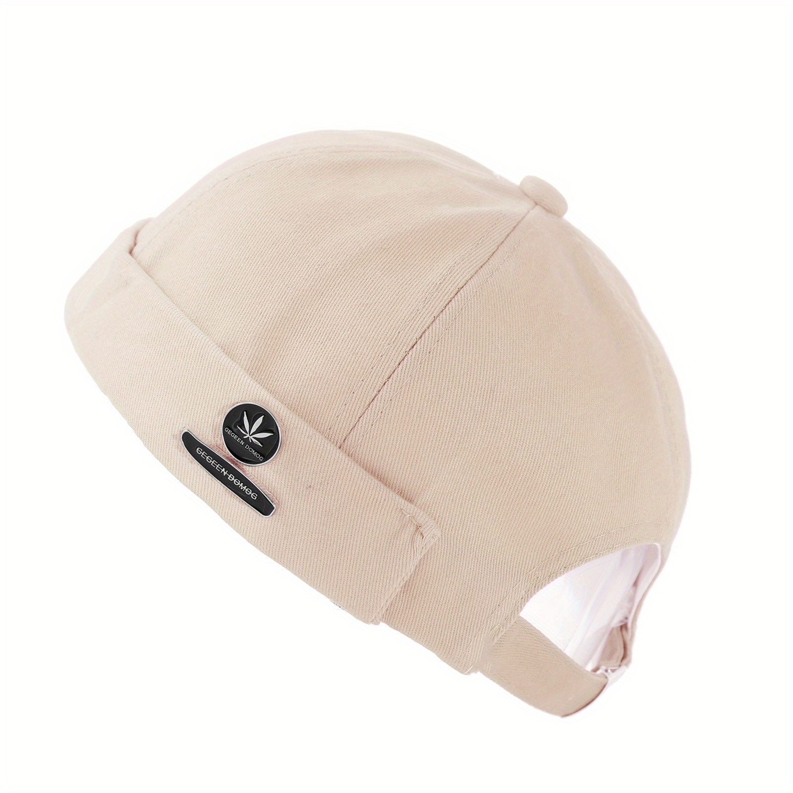 1pc Mens Brimless Melon Skin Hat With Leaf Round Label For Outdoor