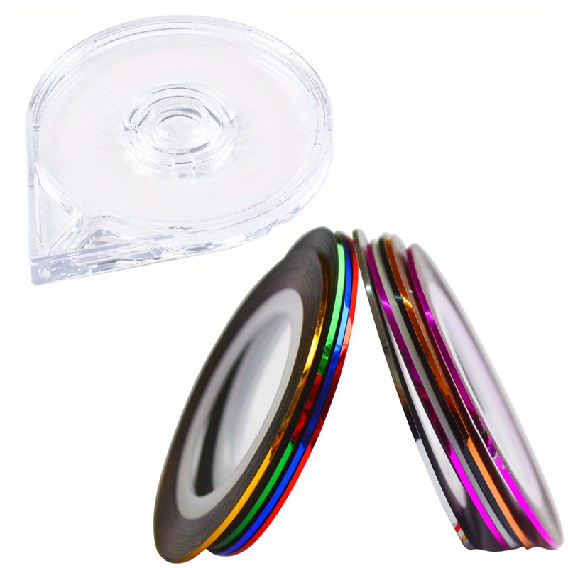 Set Of 10pcs Nail Art Striping Tape Line Sticker Decals + 1pc Tape Case Container For Nail Tips Diy Decoration