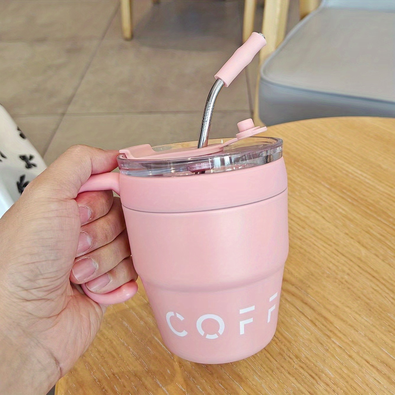Pink Stainless steel insulated soup cup with spoon water cup sealed  breakfast cup portable milk cup handy cup insulated bucket