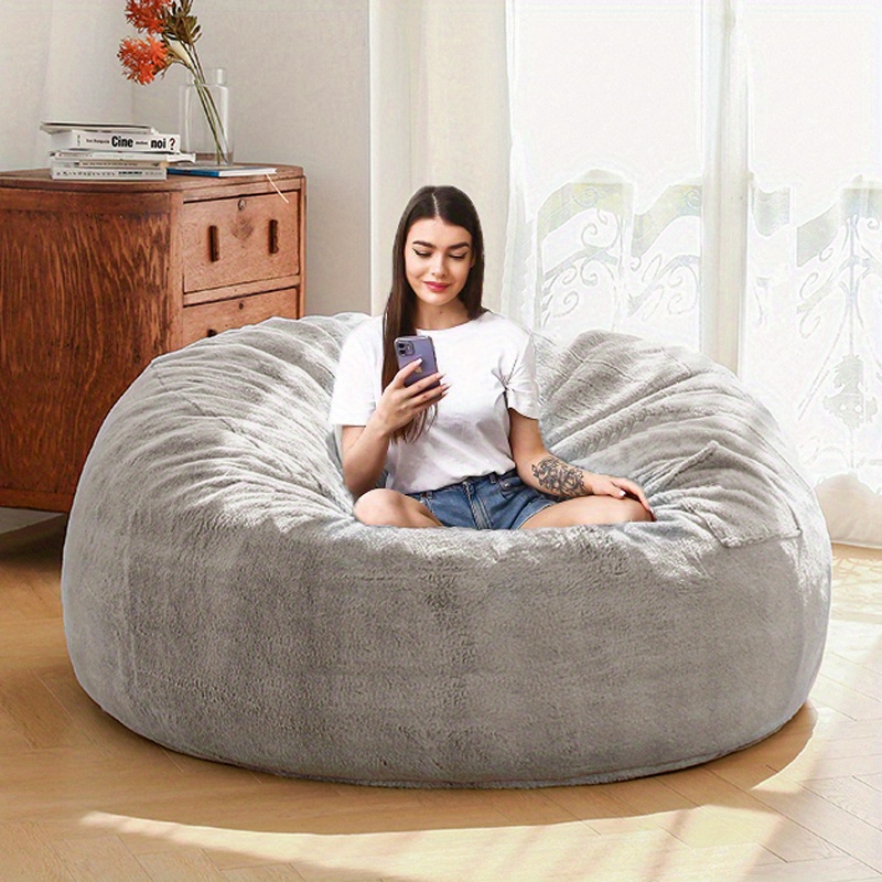7FT Bean Bag Chair Cover No Filler Suede Insulating Fabric Bean Bag Sofas  Faux Fur Sofa Living Room Bean Bag Chairs for Adults