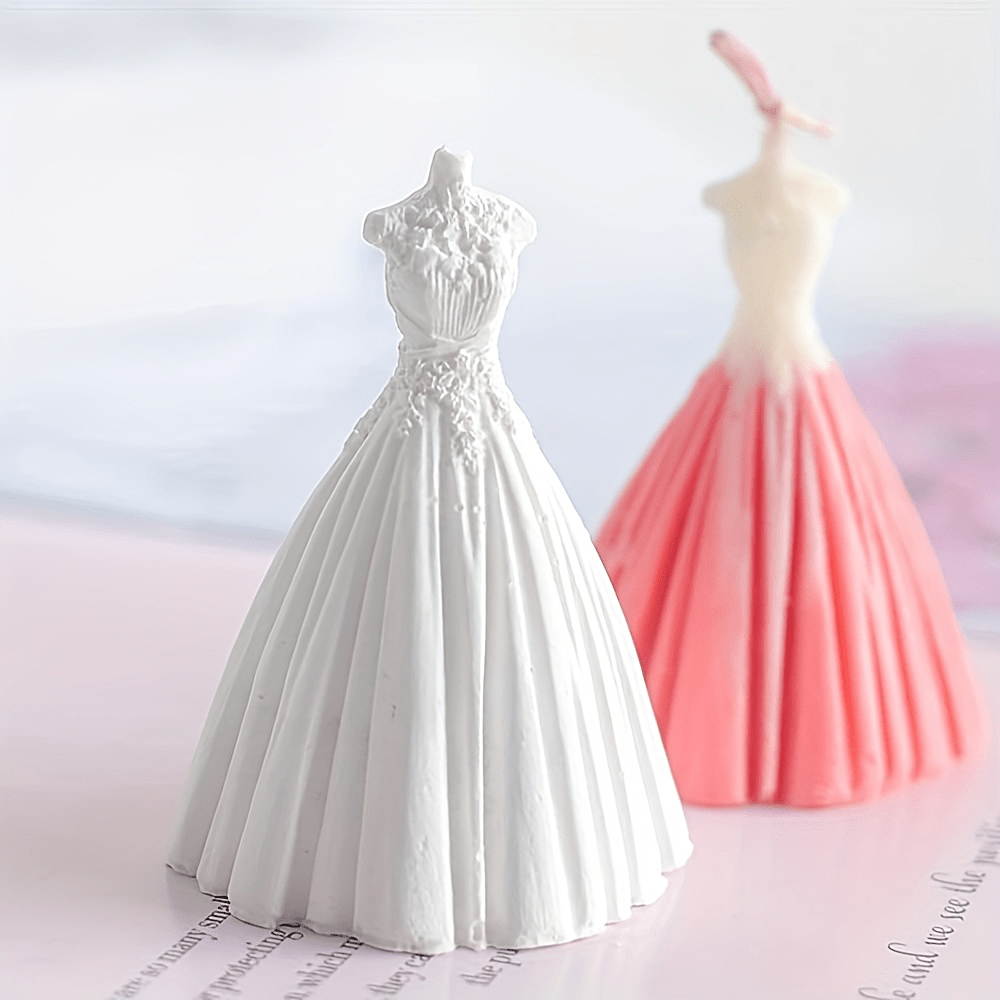 princess dress mold Wedding Dress Candle Mold 3D Skirt Princess Dress Silicone Cake Topper Mold