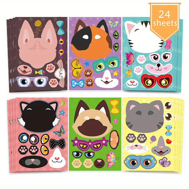 Cat Diy Puzzle Children's Game Stickers Cat Makeup Stickers - Temu