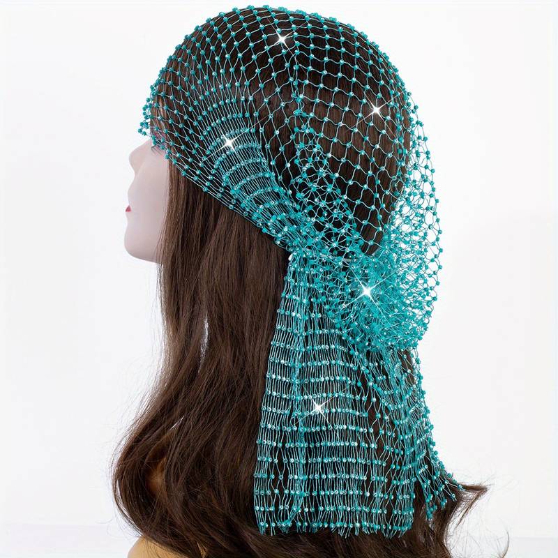 Fascia Per Capelli In Rete Glitterata Con Strass E Cristalli, Elastica Larga Nera, Accessorio Per Feste E Rave