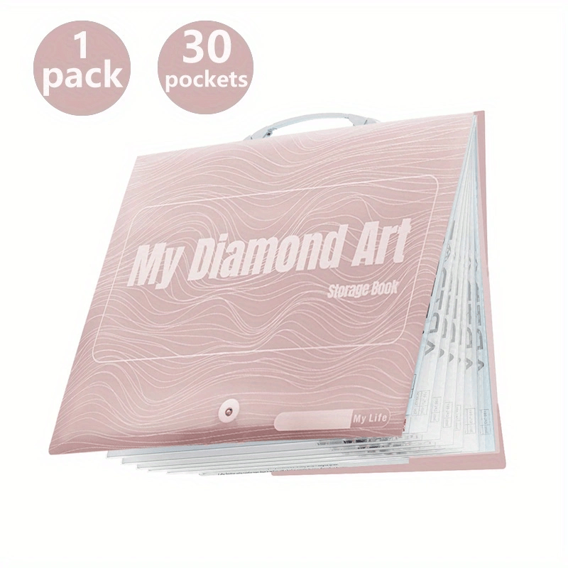 A3 Diamond Art Painting Storage Book, Diamond Art Portfolio Folder with 30 Pags Clear Pocket Slevees Protectors, A3 Storage Book with Handle,Large
