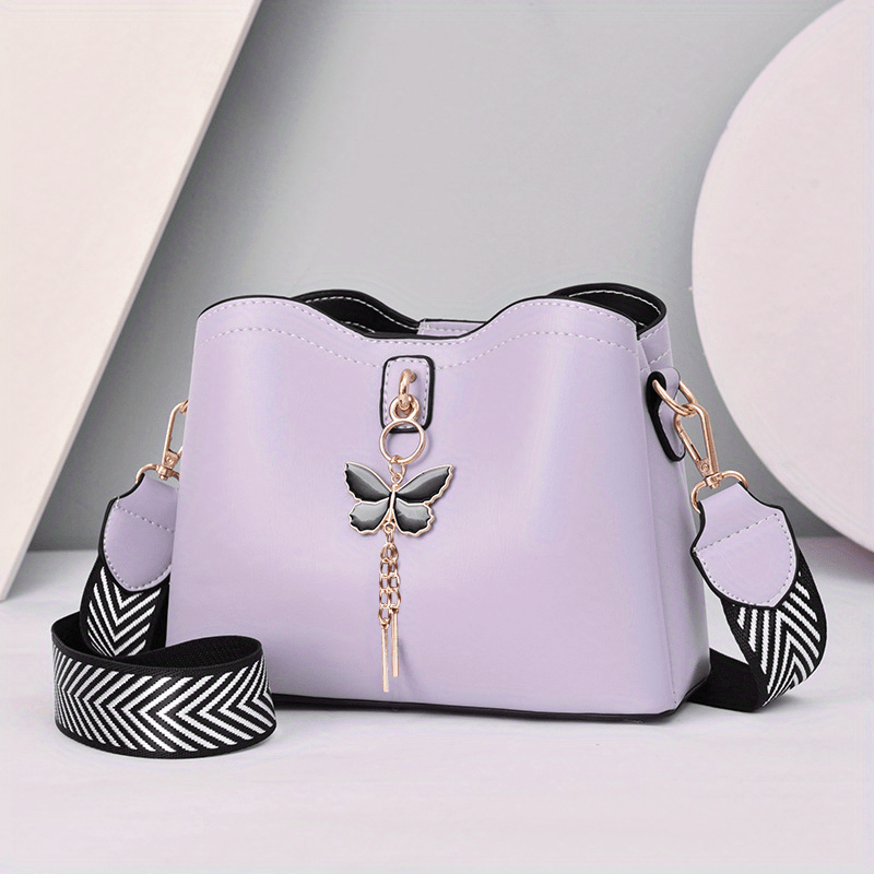 Medium Bucket Bag with Butterfly Pattern Chain Decor