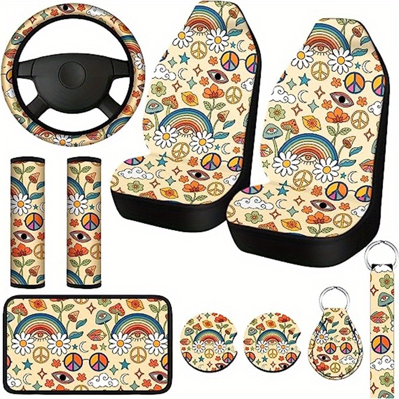 10 Bohemian Rainbow Star Car Seat Covers Daisy Steering - Temu