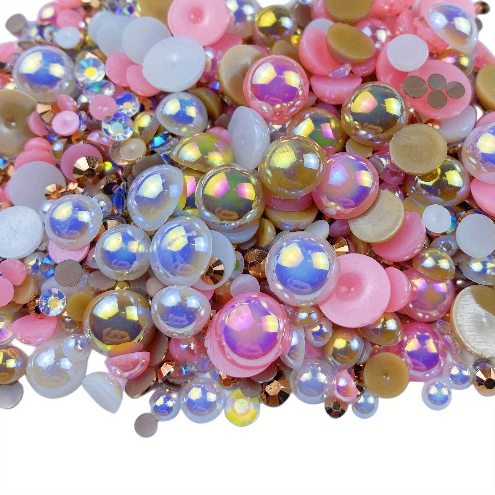 30g Half Pearl Rhinestones for Crafts Mixed Size Small, Pink Blue Series