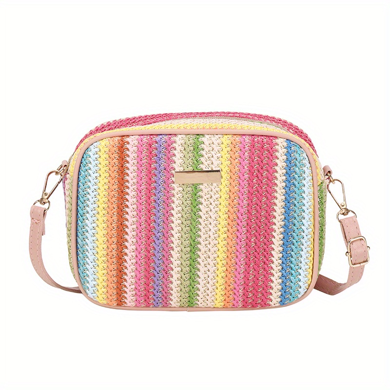 E-shop Modische bunte Stroh-Quadrattasche, Reißverschlussschultertasche, stilvolle gewebte Crossbody-Tasche