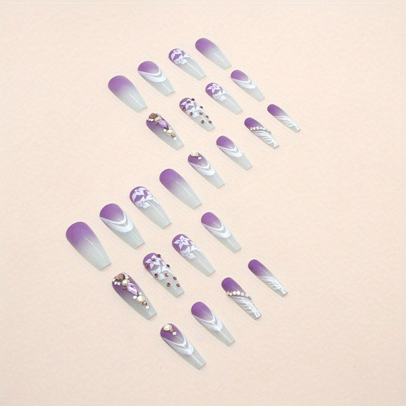 Glossy Long Ballerina Nails Purple Gradient Press Nails - Temu