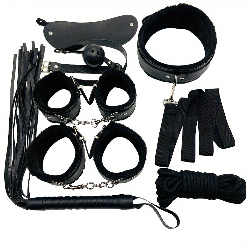 BONDAGE 7 piece set ADULT play in the Bedroom SEX TOY WHIP EYEMASK NIPPLES  CUFFS