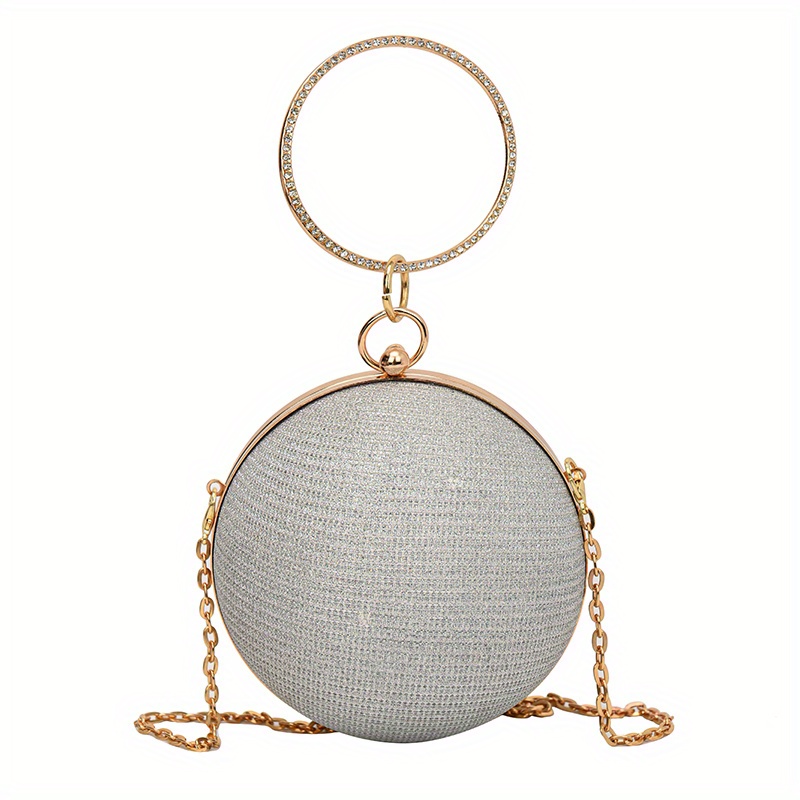 Round Handle Plaid Sequined Clutch Chain Bag