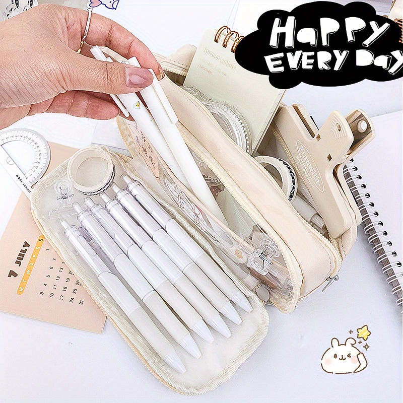 Cyflymder Large Capacity Transparent Pencil Bag Aesthetic School Cases  Children Stationery Holder Bag Pen Case Students School Supplies